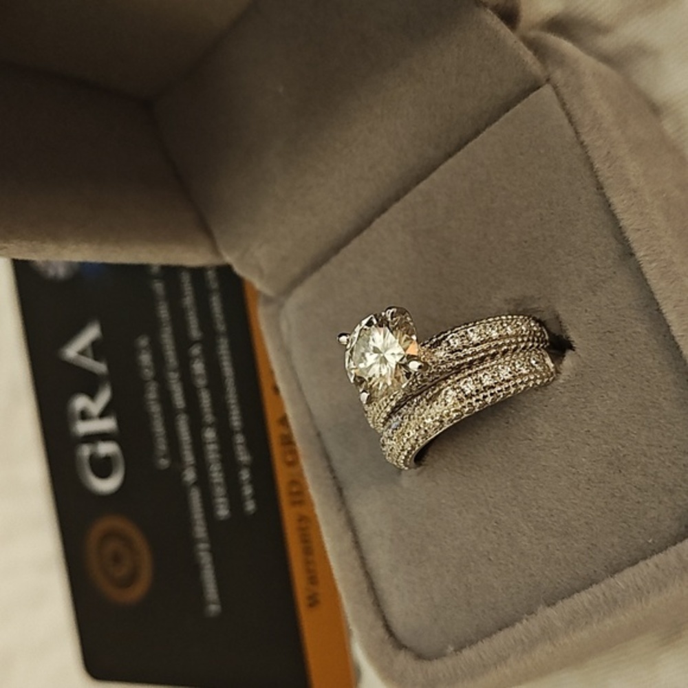 Certified White Gold 2ct Moissanite Wedding Engagement Ring Set